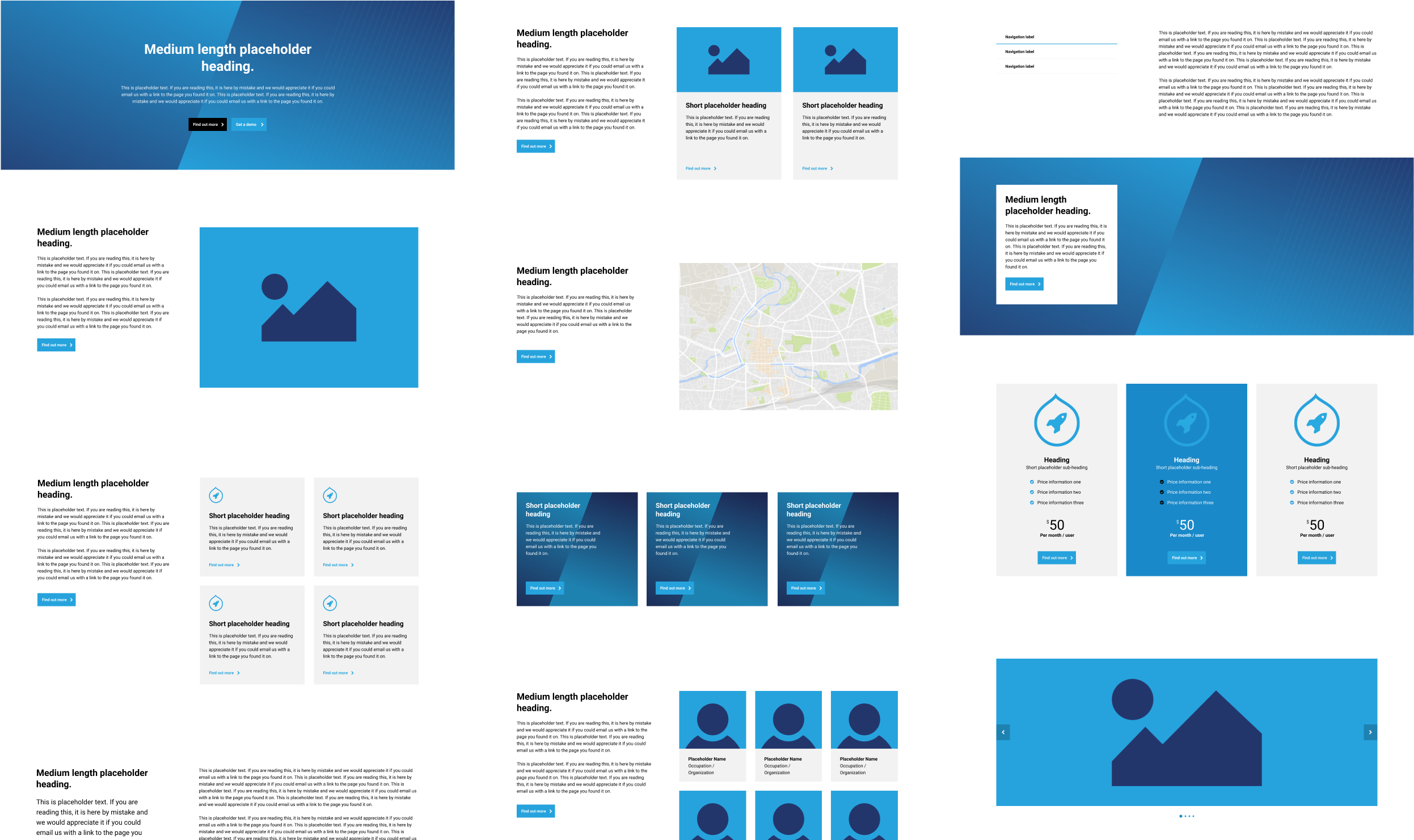 Illustration of a range of website sections